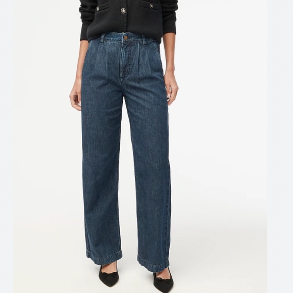 J. Crew Denim - J Crew Pleated Trouser Jean Womens 30 Wide Leg Full Length New
